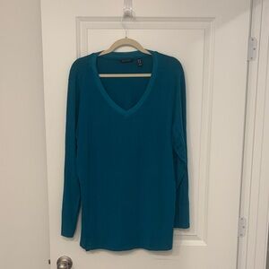 NWOT H by Halston Teal Long Sleeve V-Neck Top